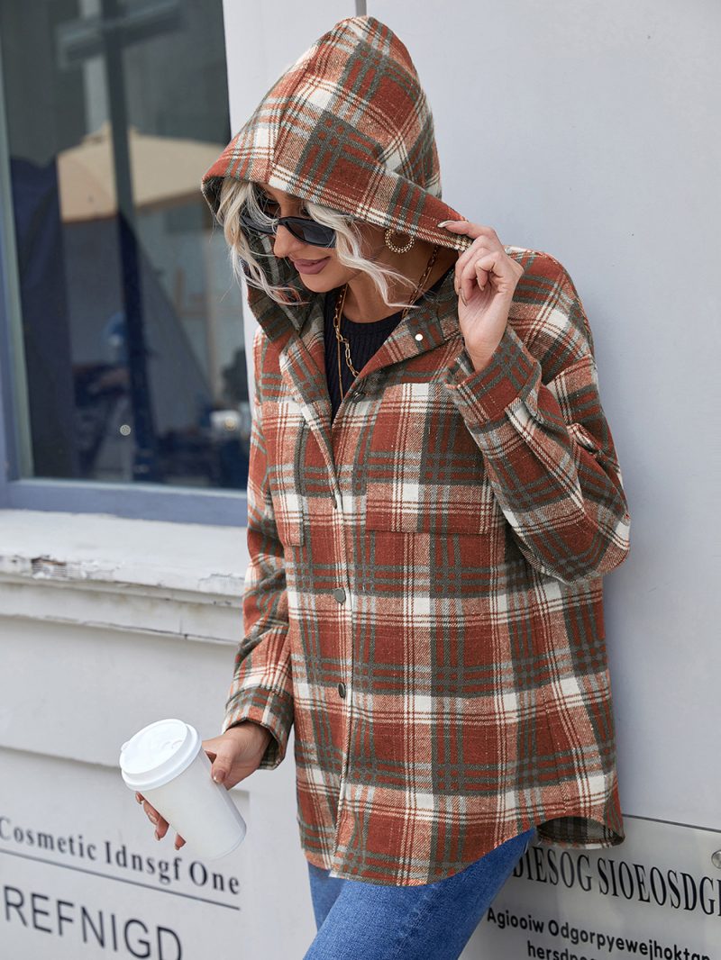 Loose Plaid Hooded Dovetail Coat - Image 8