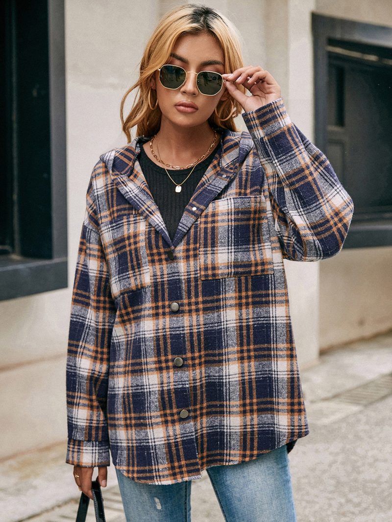 Loose Plaid Hooded Dovetail Coat - Image 6