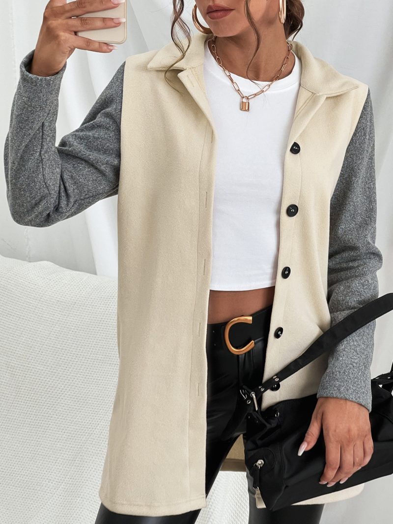 Casual Single Breasted Color Matching Trench Coat Office - Image 5