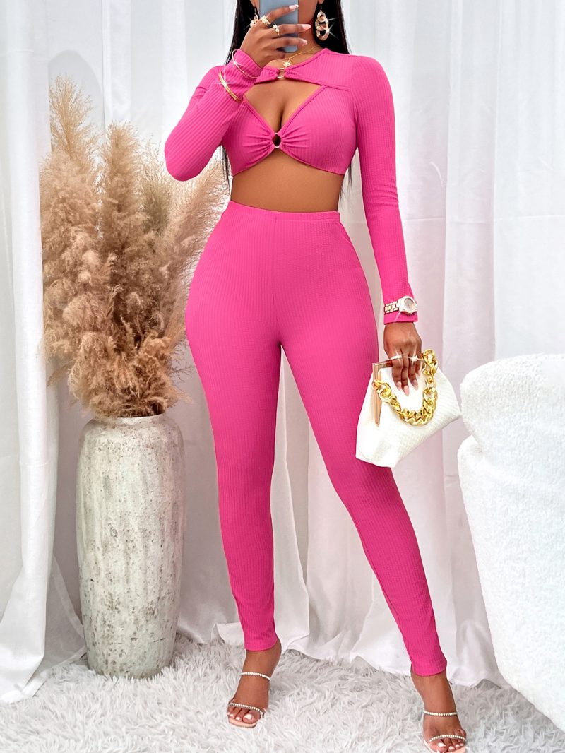 Solid Color V-Neck Long Sleeve Winter Set - Image 4