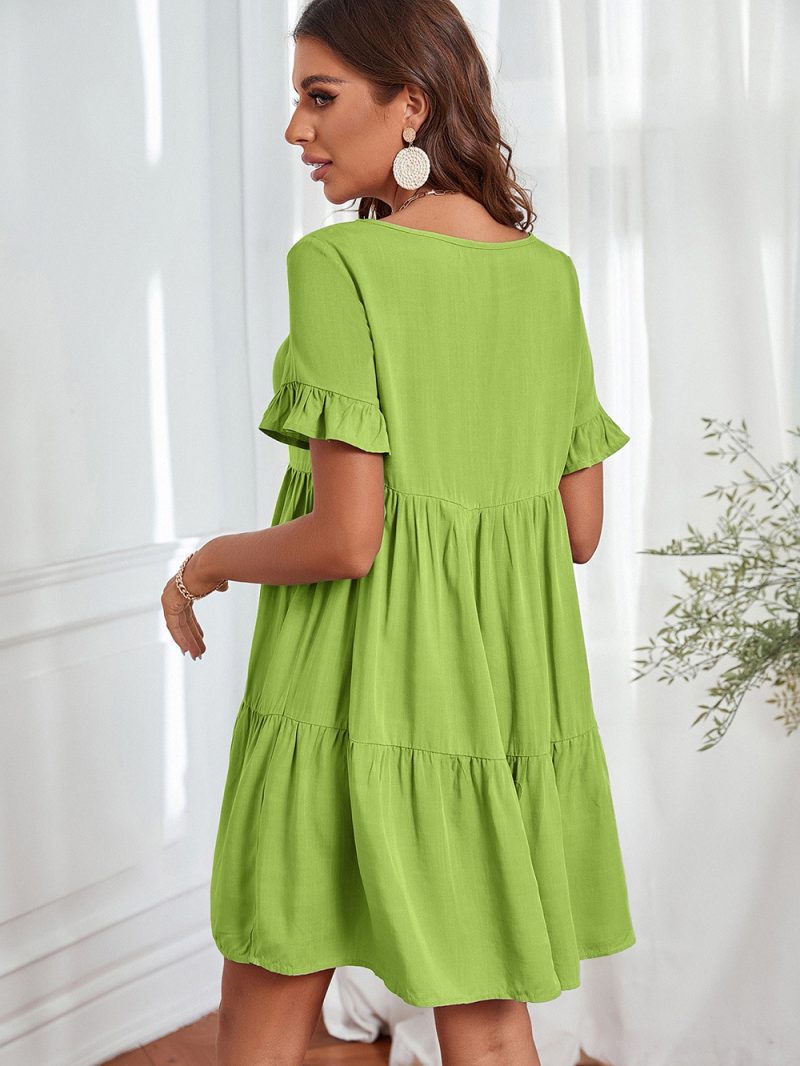 Women's Loose Round Neck Lacework Short Sleeve Dress - Image 5