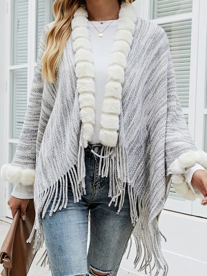 Fur Collar Tassel Shawl Cardigan