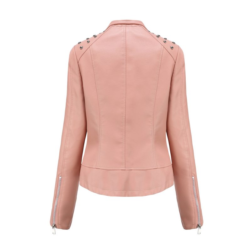 Rivet-Adorned Leather Jacket for Women - Image 3