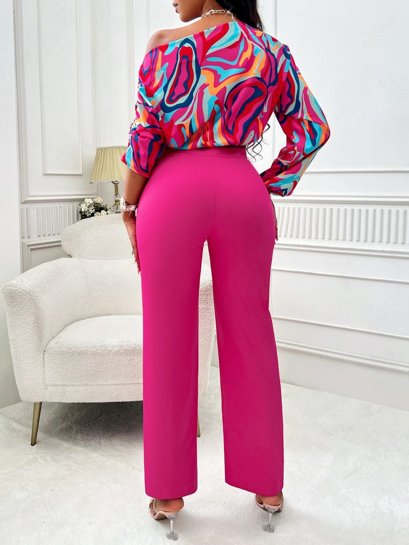 Casual Sexy Oblique Shoulder Shirt Trousers Suit - Image 5