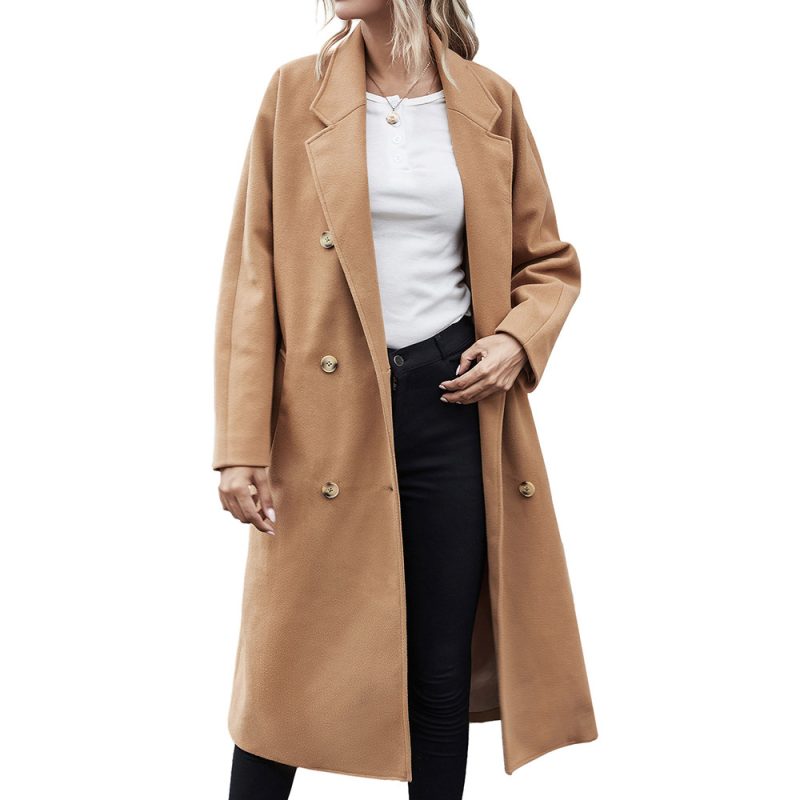 Lace-Up Double-Breasted Woolen Coat: Stylish Outerwear - Image 4
