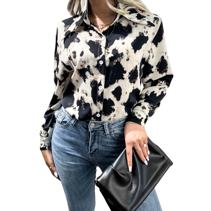 Collared Print Top with Single-Breasted Detail for Autumn/Winte - Image 2