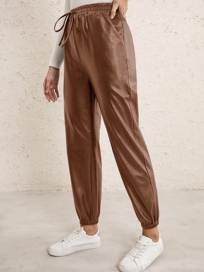 Leather Trousers with Elastic Waist and Ankle Ties - Image 5