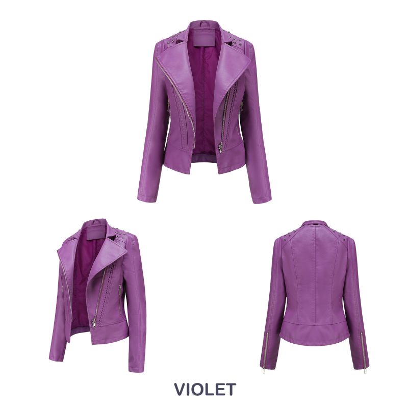 Rivet-Adorned Leather Jacket for Women - Image 7