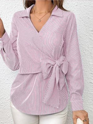 Women’s Clothing Vertical Stripes Slimming Bundle Long-Sleeved Shirt