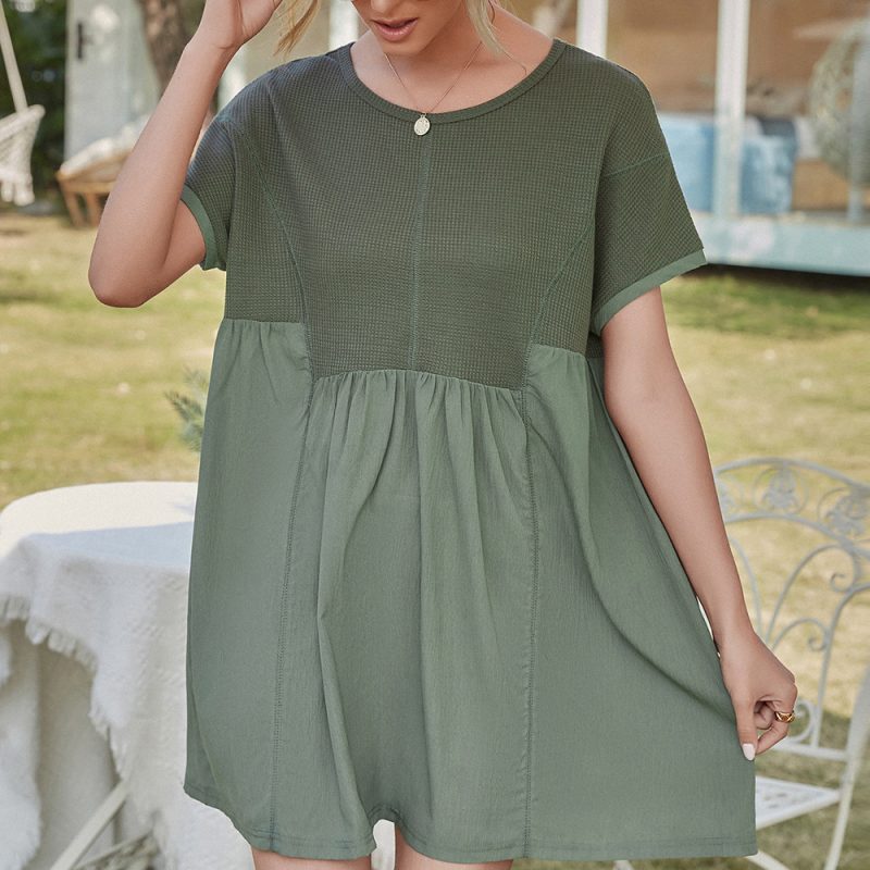 Waffle Stitching A-Line Short-Sleeved Loose Dress - Image 6