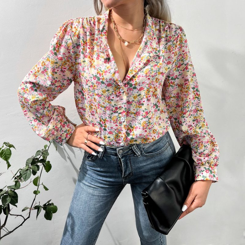 Wih Printed Shirt with Single-Breasted Bishop Sleeves for Autumn/Winter - Image 7