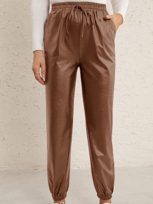 Leather Trousers with Elastic Waist and Ankle Ties