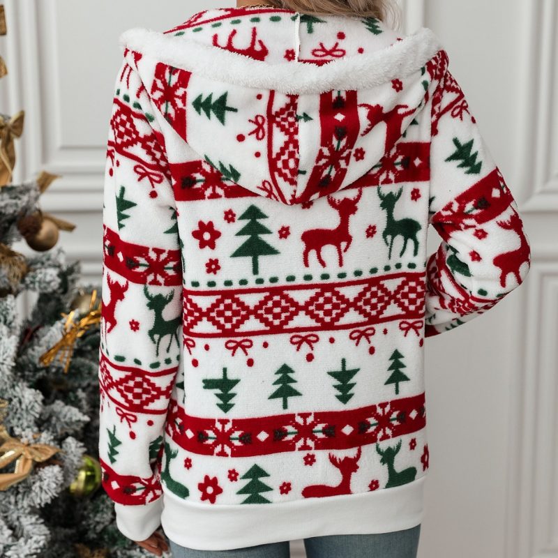 Long-Sleeved Christmas Printed Plush Cardigan for Women in Autumn/Winter - Image 3