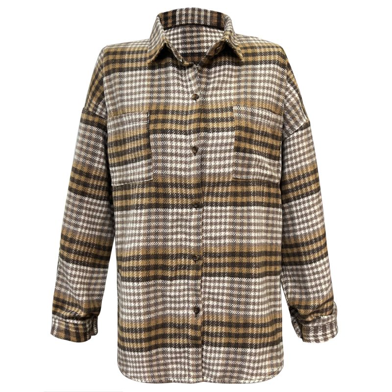Plaid Collared Bat Sleeve Coat Dress for Women - Image 6