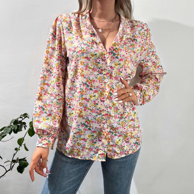 Wih Printed Shirt with Single-Breasted Bishop Sleeves for Autumn/Winter - Image 6