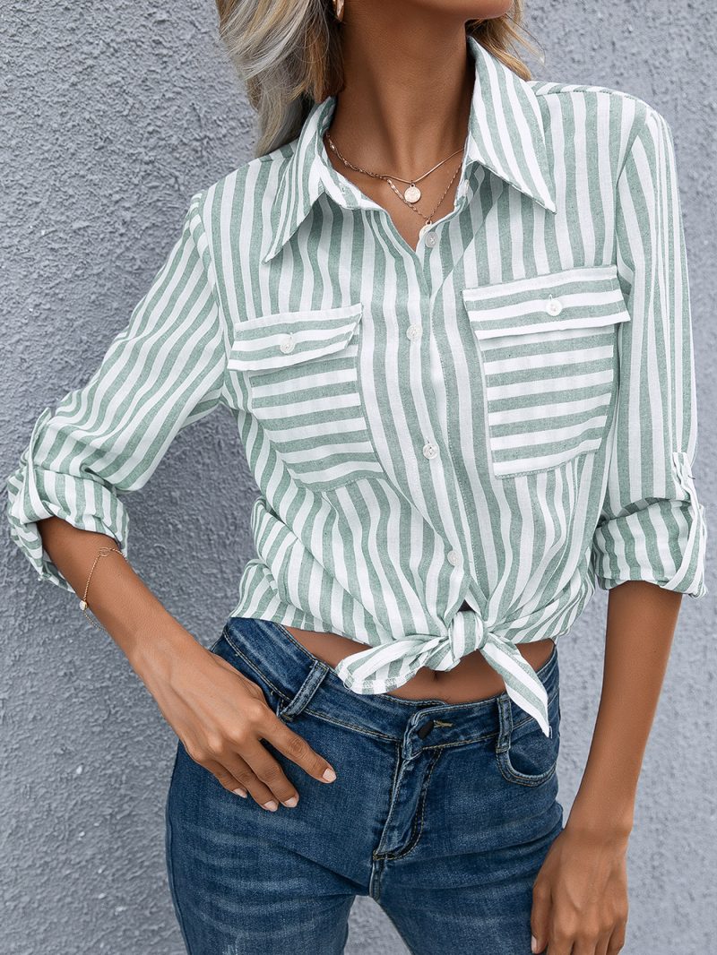 Vertical Striped Slimming Shirt for Women - Image 5