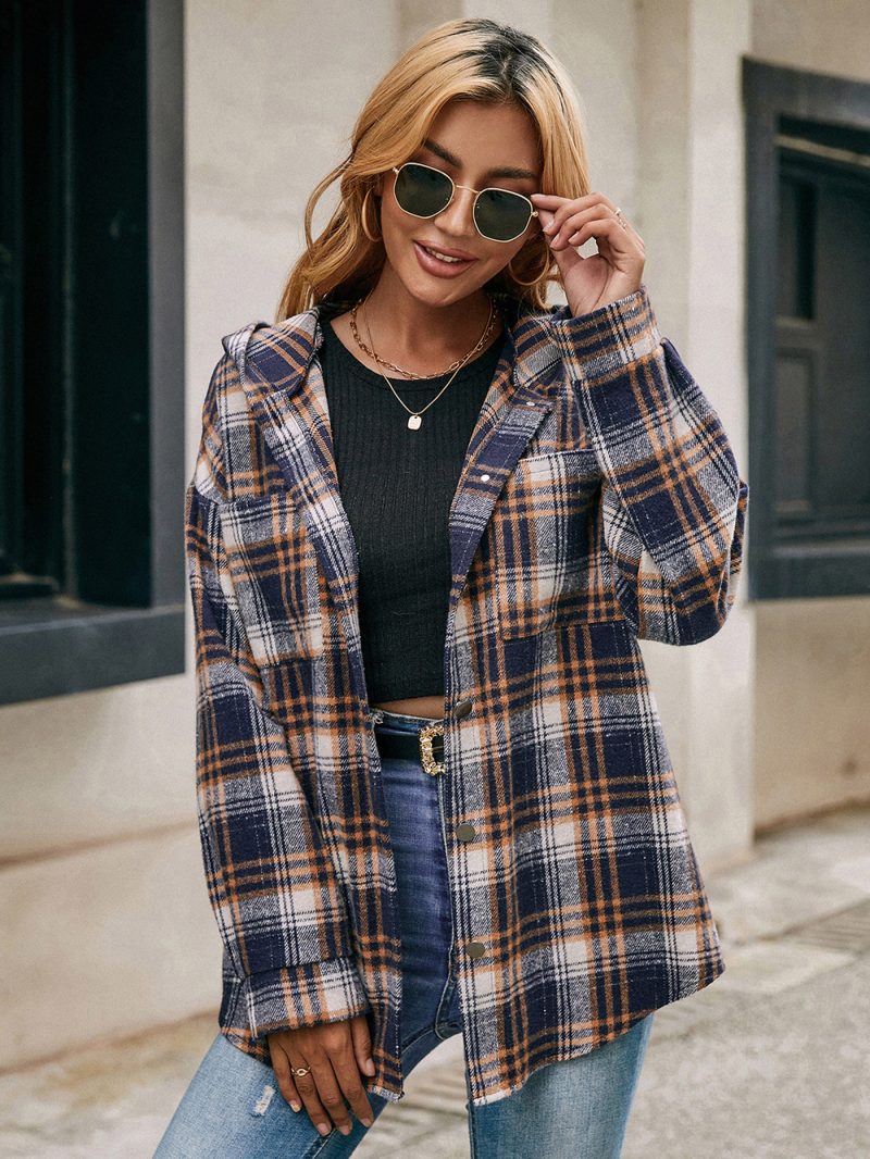 Loose Plaid Hooded Dovetail Coat - Image 7