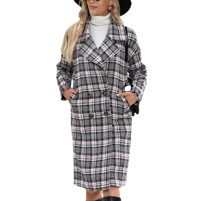 Double-Breasted Houndstooth Woolen Coat - Image 4