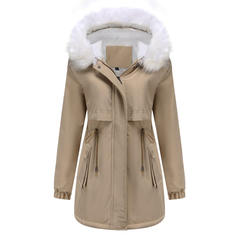 Hooded Parka with Detachable Fur Collar for Women - Image 4