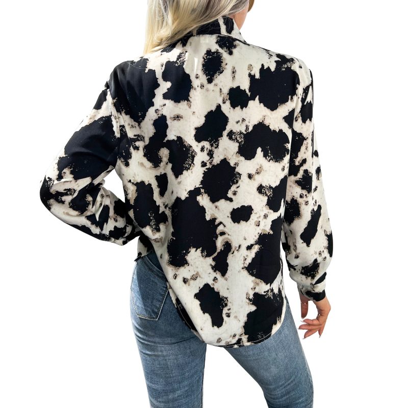 Collared Print Top with Single-Breasted Detail for Autumn/Winte - Image 4