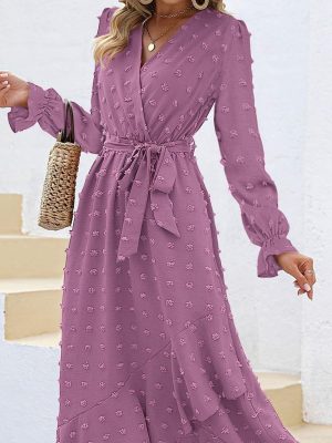 Swiss Polka Dot Long Sleeve Dress for Women in Autumn