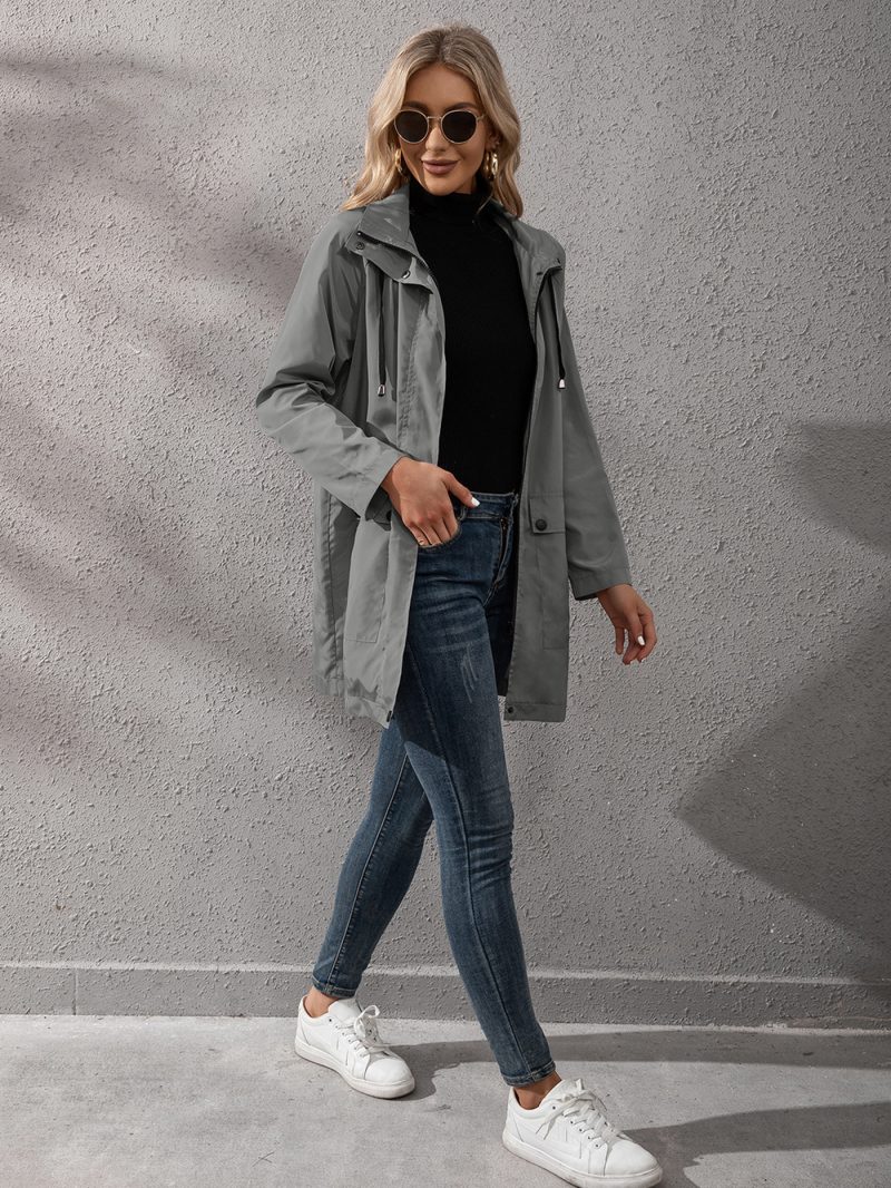 Loose Mid-Length Waterproof Hooded Trench Coat - Image 6