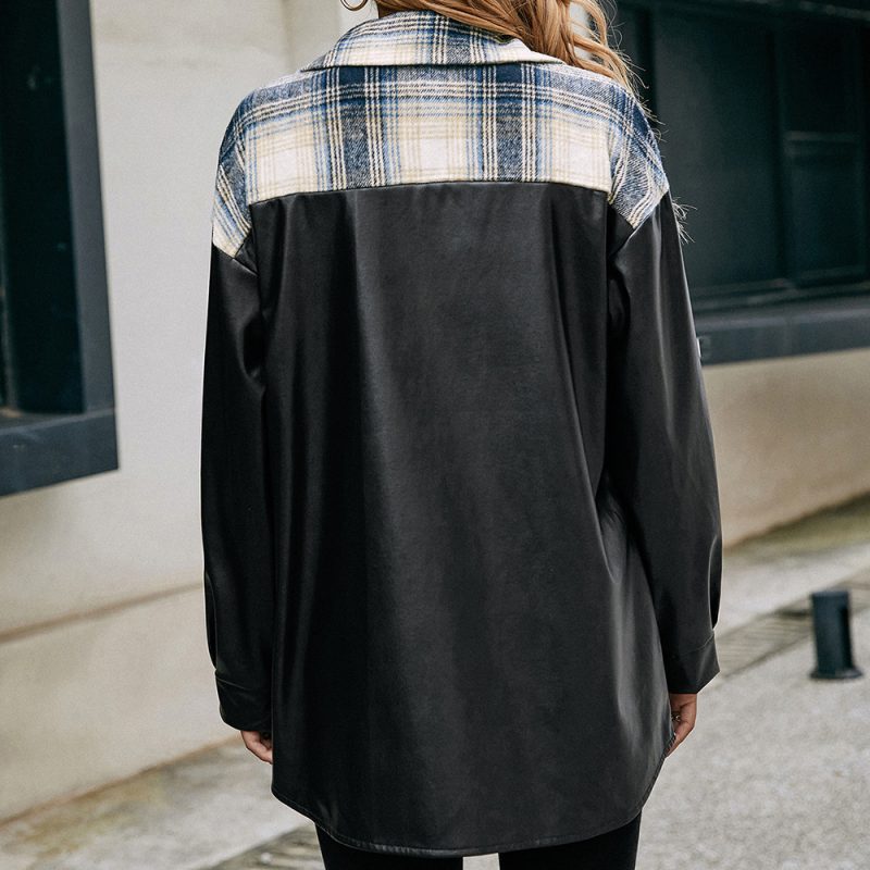 Casual Loose Plaid Color-Matching Shacket - Image 2