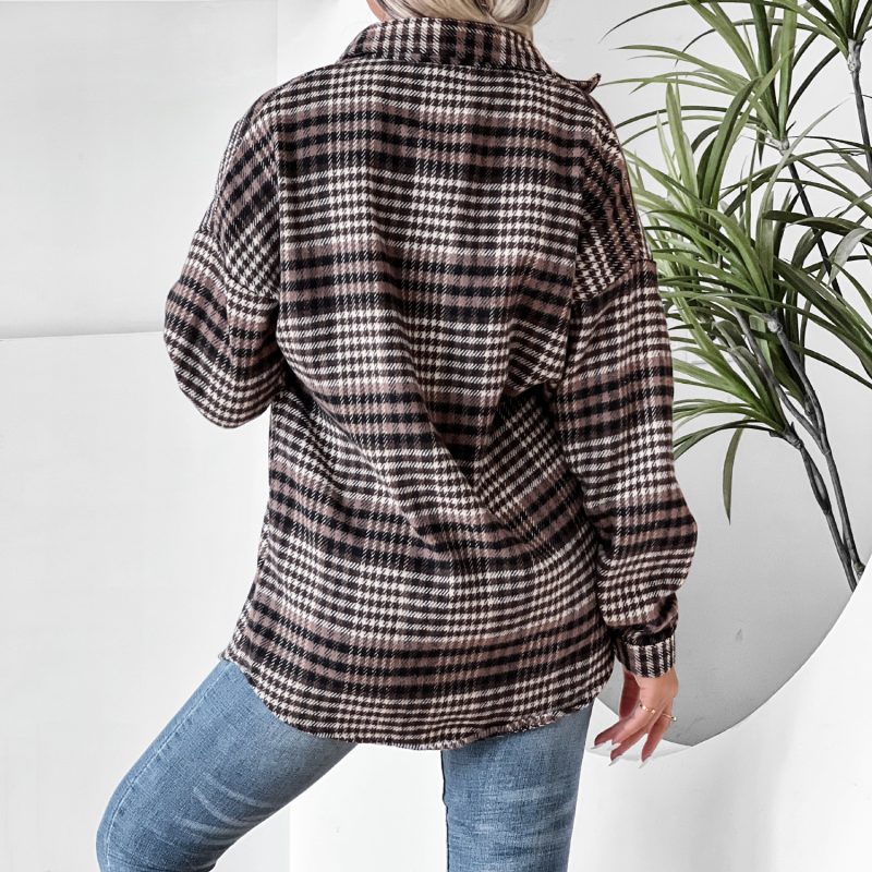 Plaid Collared Bat Sleeve Coat Dress for Women - Image 5