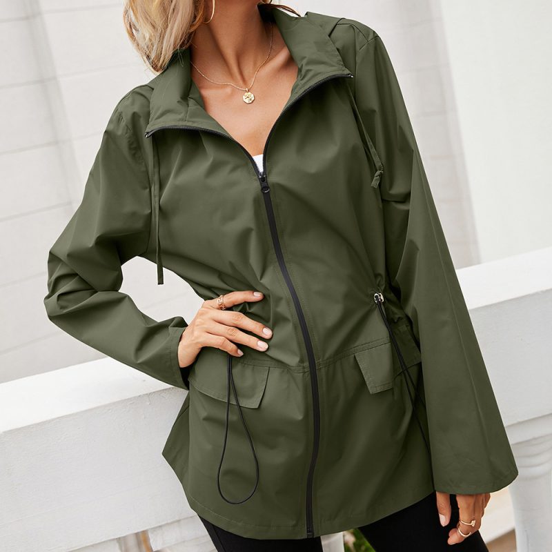 Hooded Zipper Waist Tight Waterproof Raincoat for Women - Image 2