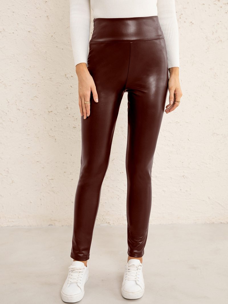High Waist Slim Faux Leather Motorcycle Trousers - Image 3