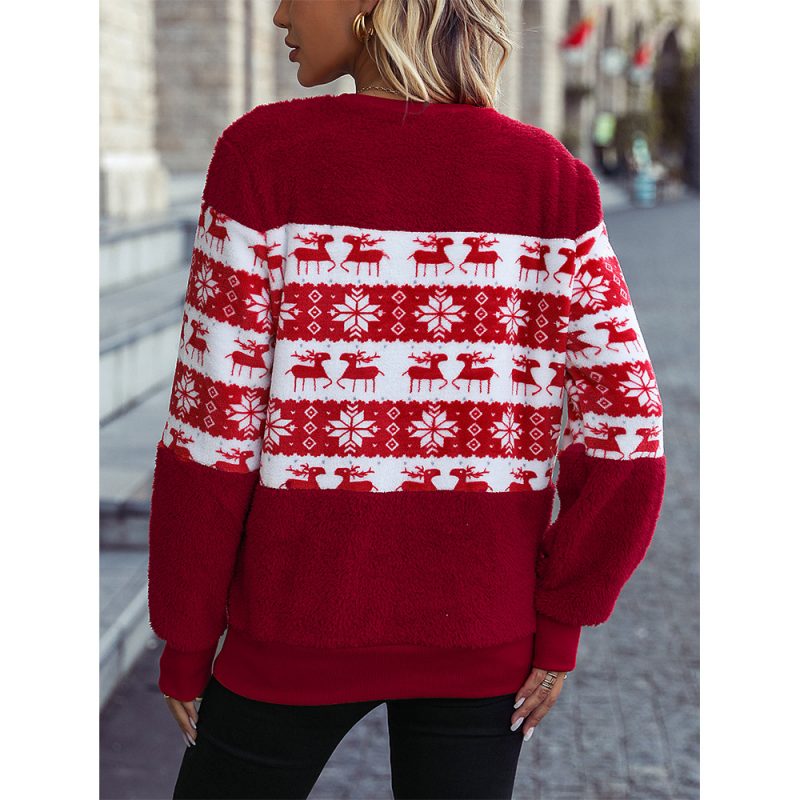 Round Neck Loose Christmas Plush Sweatshirt - Image 4