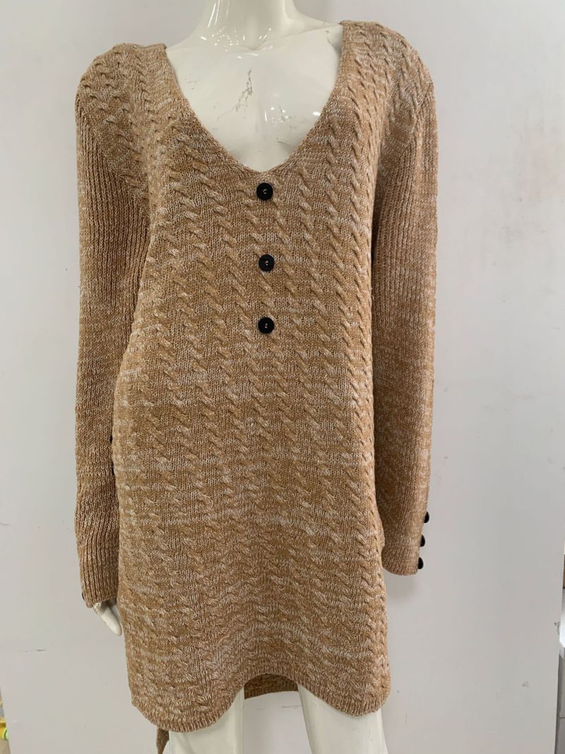 Elegant V-Neck Mid-Length Sweater Dress - Image 5