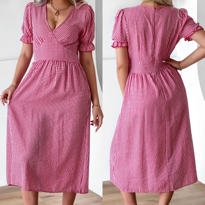 V-Neck Puff Sleeve Dress for Women - Image 4