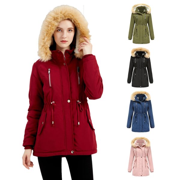 Thick Lambskin Cotton-Padded Coat with Removable Hat for Women - Image 5