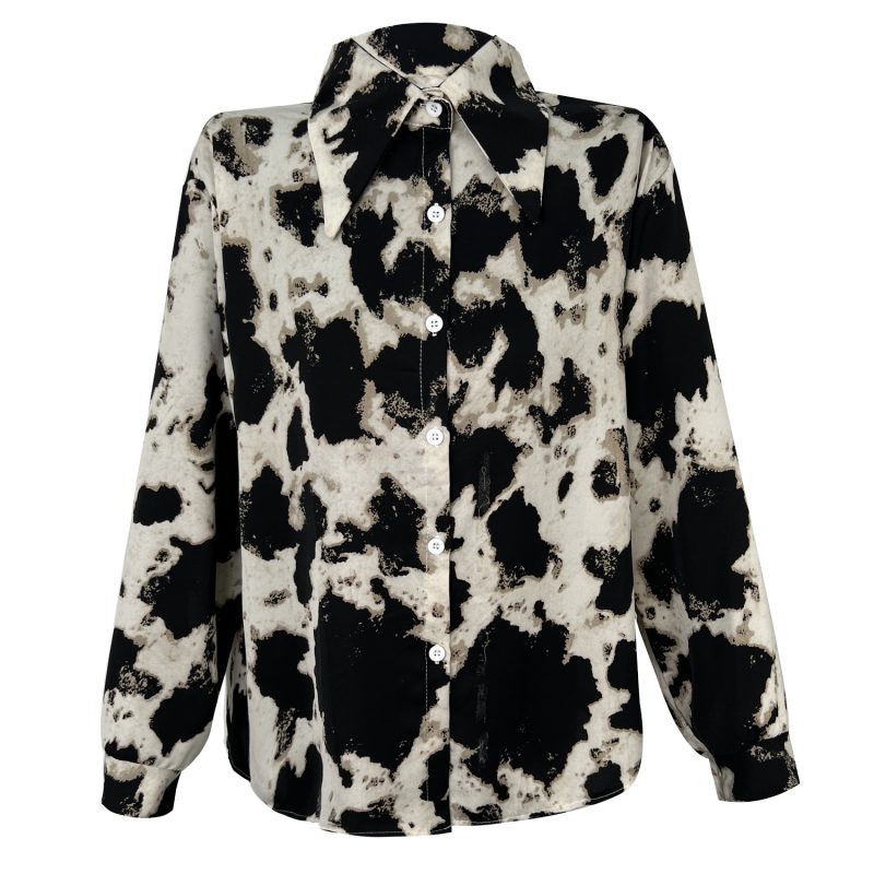 Collared Print Top with Single-Breasted Detail for Autumn/Winte - Image 5