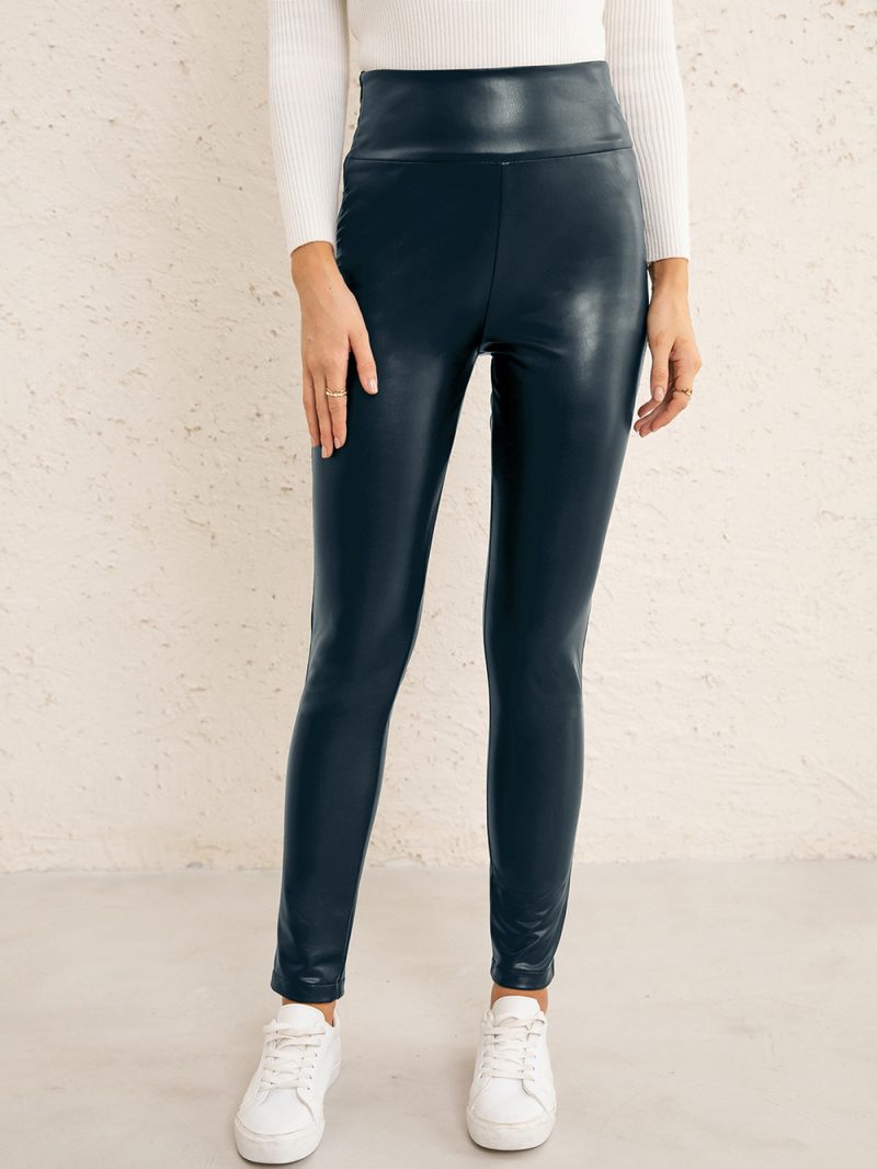 High Waist Slim Faux Leather Motorcycle Trousers - Image 5