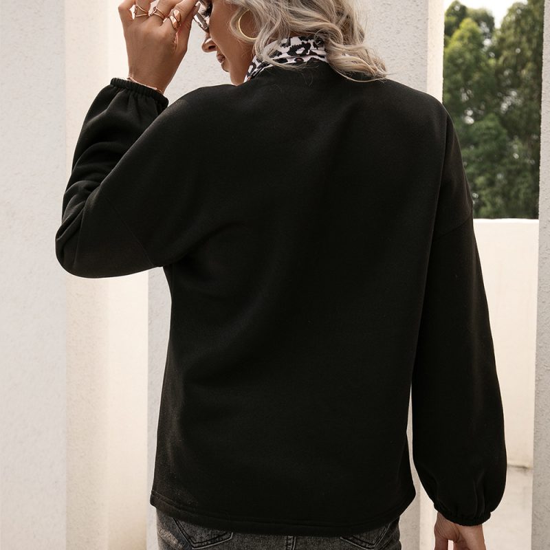 Leopard Print Long Sleeved Stitching Pullover Sweater Top - Image 3