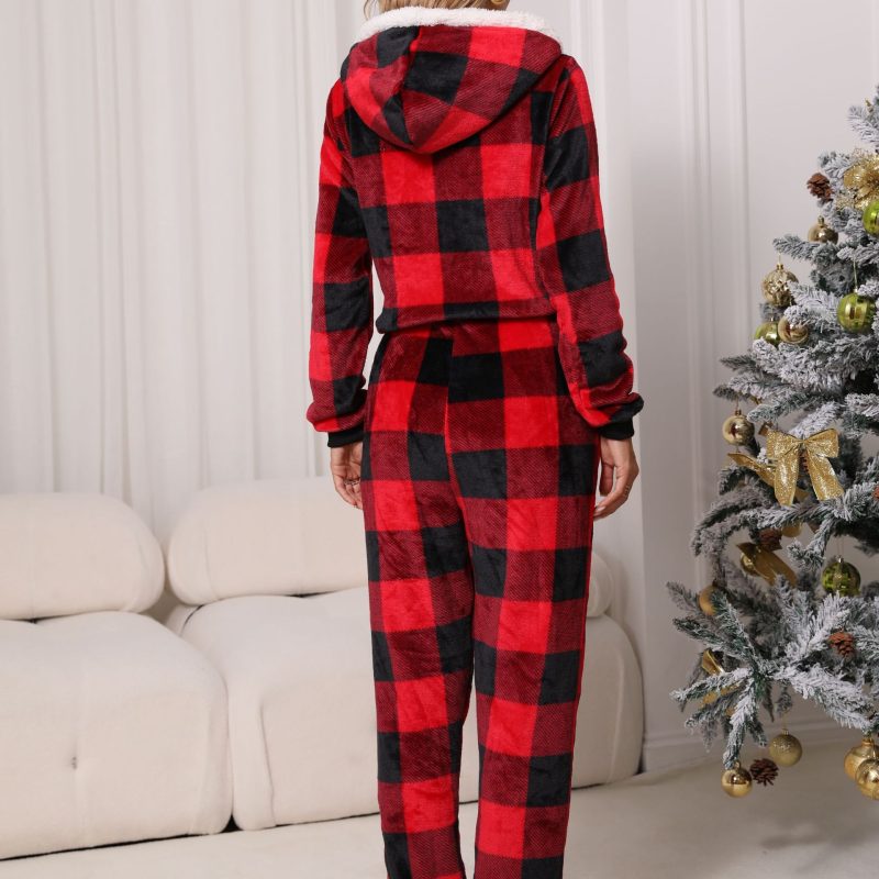 Round Neck Long Sleeve Flannel Jumpsuit for Fall - Image 4