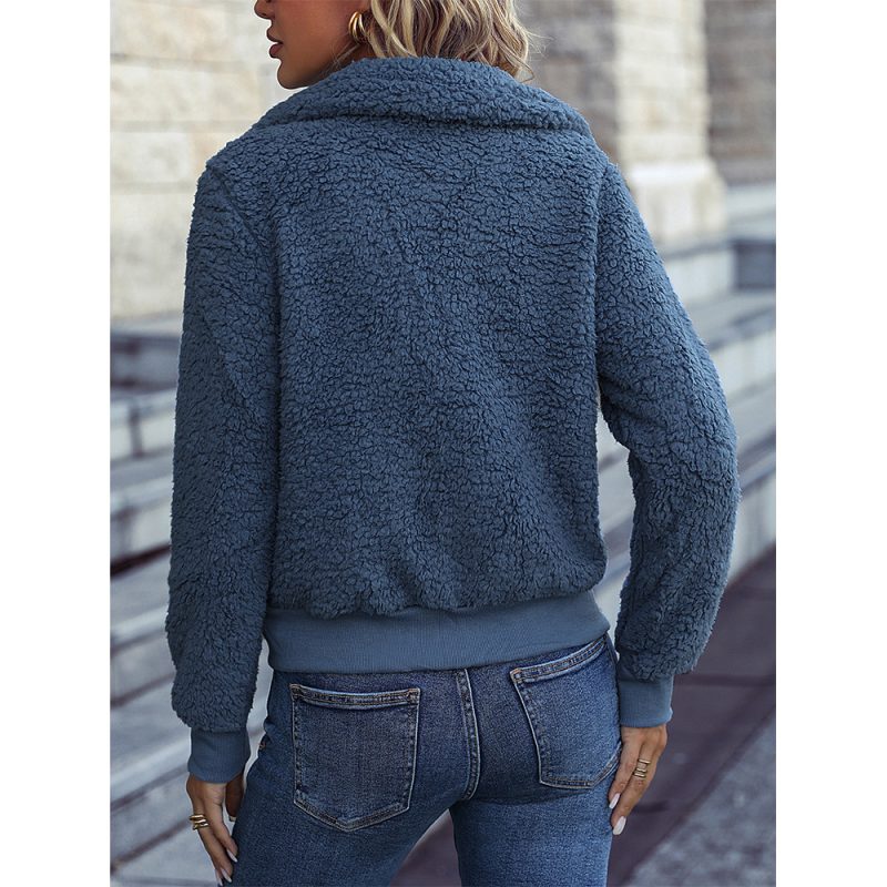 Zipper Color Matching Bubble Velvet Coat - Image 4