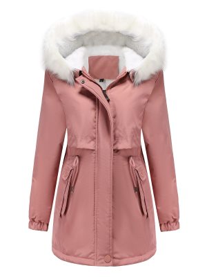 Hooded Parka with Detachable Fur Collar for Women