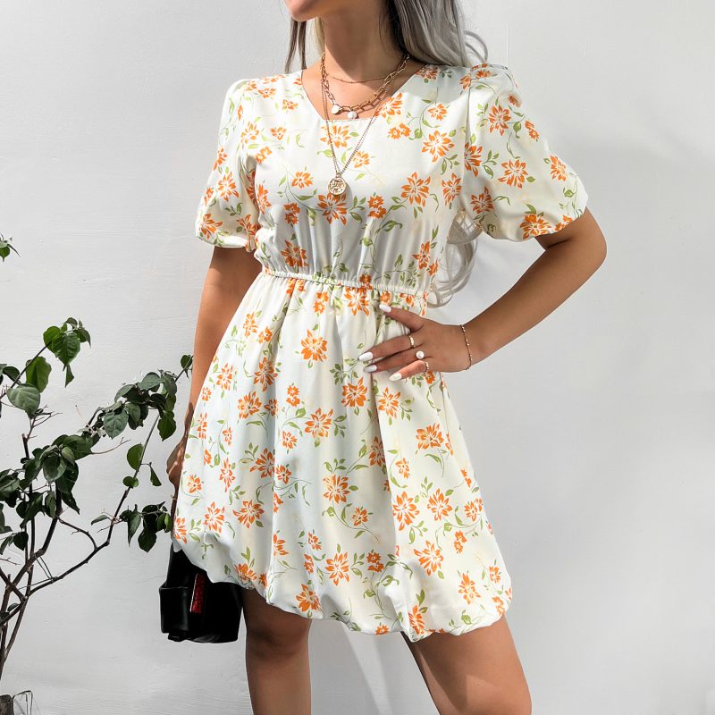 Printed Dress with Puff Sleeves for Women in Summer - Image 2