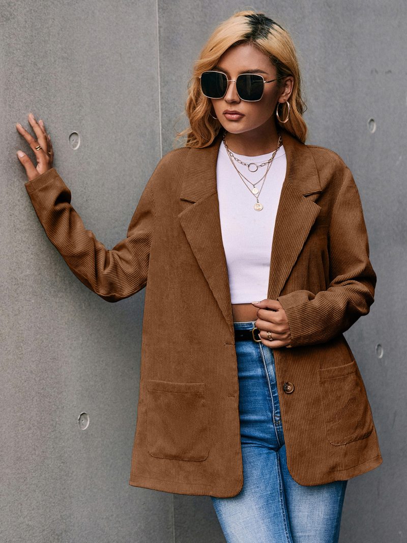Corduroy Single-Breasted Small Blazer Trench Coat - Image 3