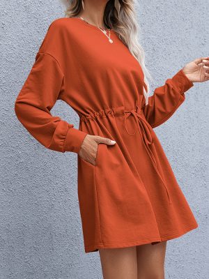 Autumn Winter Women Clothing Crew Neck Long Sleeve Loose Dress Women