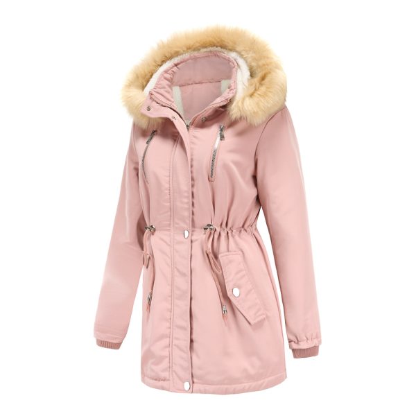 Thick Lambskin Cotton-Padded Coat with Removable Hat for Women - Image 2