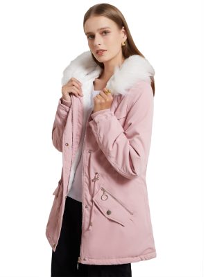 Plus Size Mid-Length Parka with Fleece Lining and Fur Collar