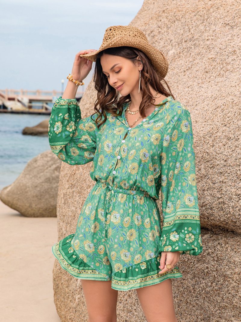 Green Printed Waist Vacation Jumpsuit - Image 4