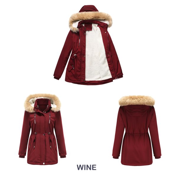 Thick Lambskin Cotton-Padded Coat with Removable Hat for Women - Image 8