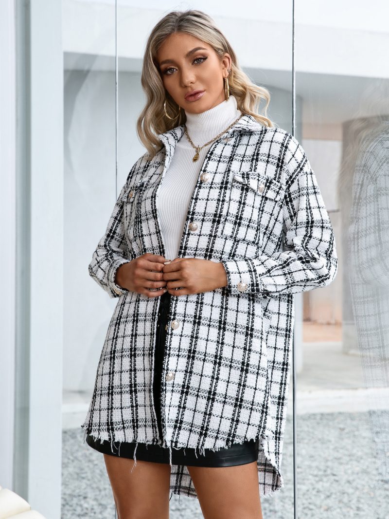 Casual Mid-Length Plaid Cardigan Shirt - Image 4
