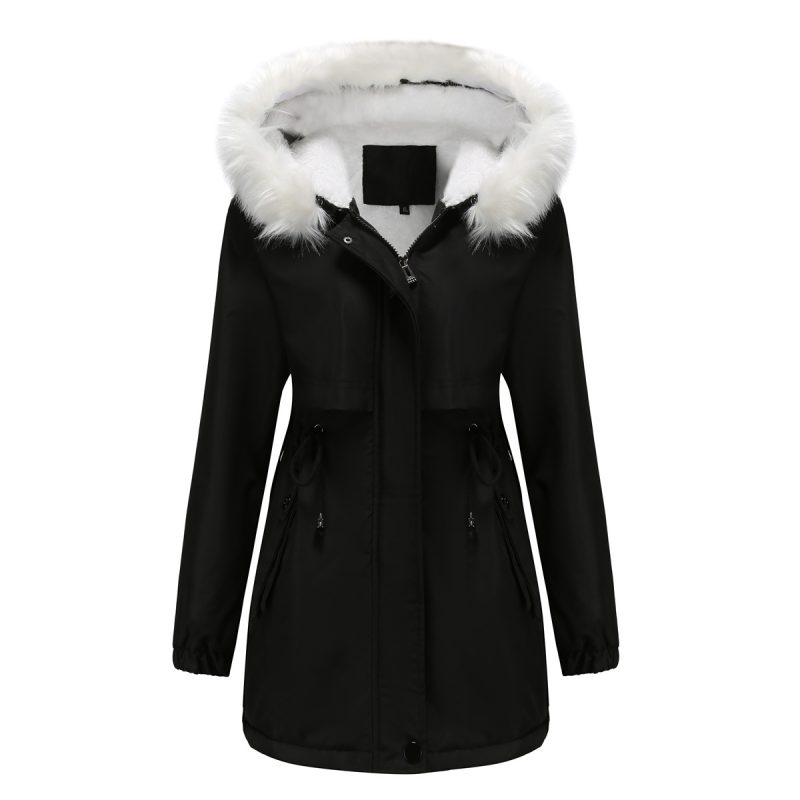 Hooded Parka with Detachable Fur Collar for Women - Image 2