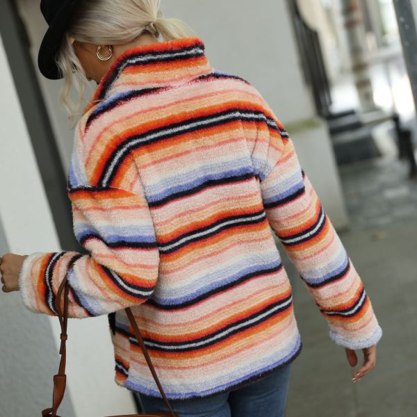 Mid-Length Collared Striped Plush Pullover - Image 4